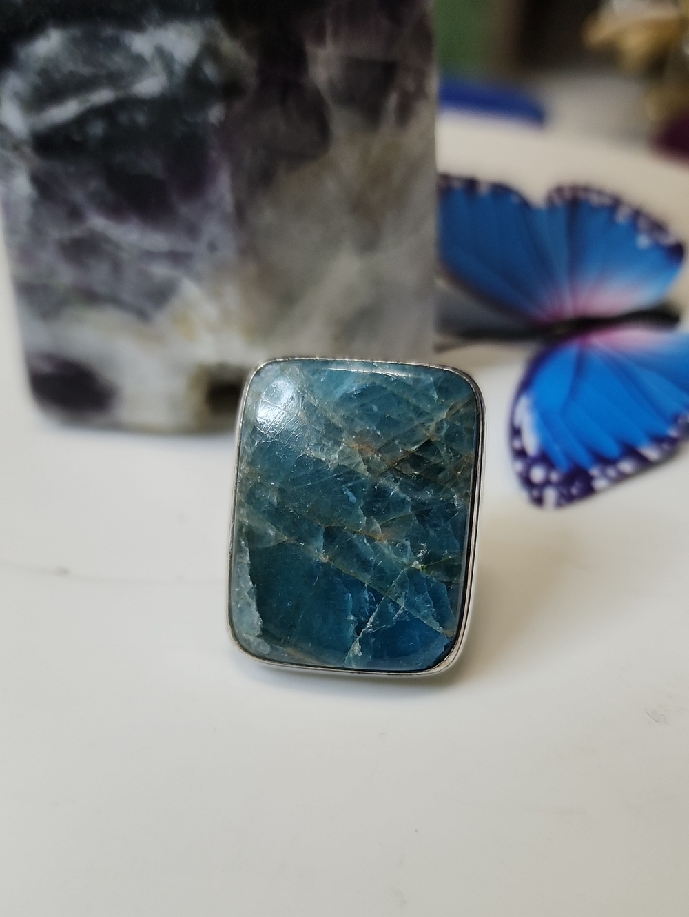 Blue Apatite Statement Ring -